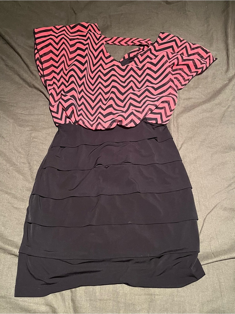 Sweet Storm Pink Chevron Top with Black Layered Skirt Dress